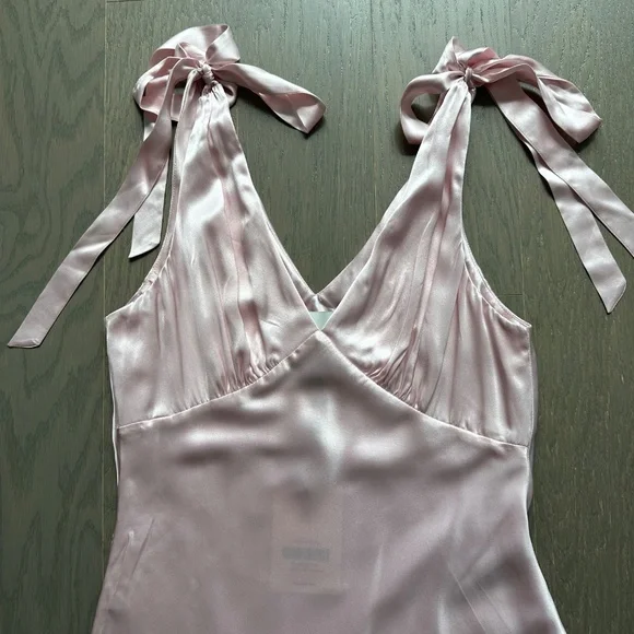 Reformation Pernille Silk Maxi Dress Tie Cherry Blossom Baby Pink MEDIUM - Picture 5 of 12